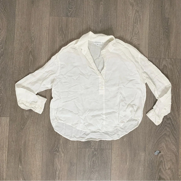 Aritzia Community Shirt Poplin cotton linen White Collared Half Button Size XXS - Picture 4 of 16